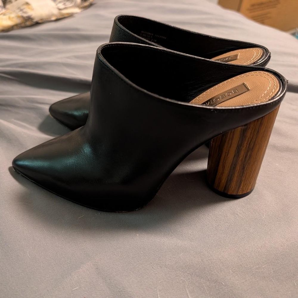 BCBG Max Azria Black Mules with Wooden Block Heel